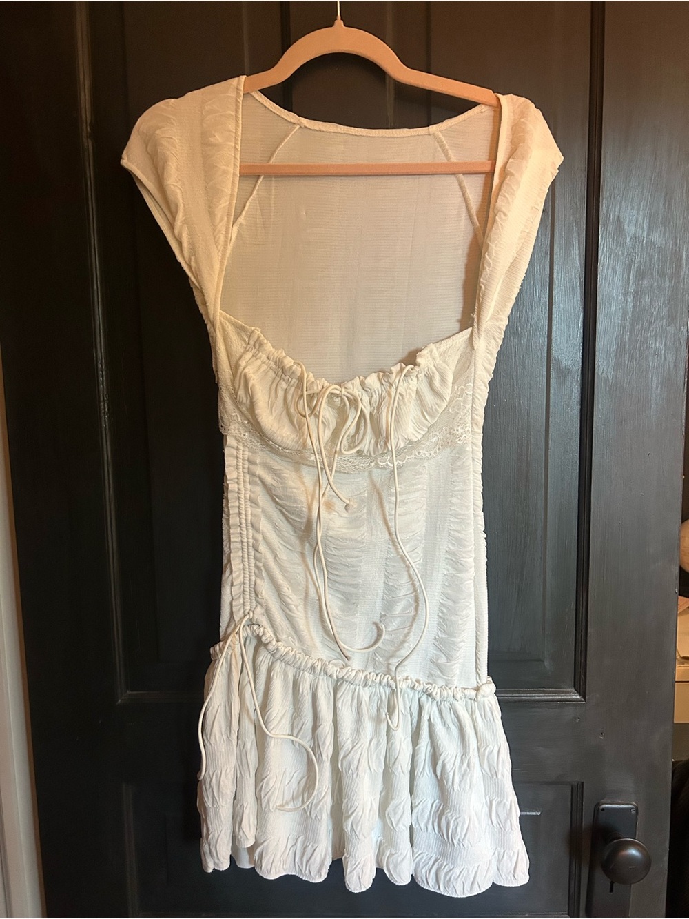 Cream Ruched Tiered Mini Dress